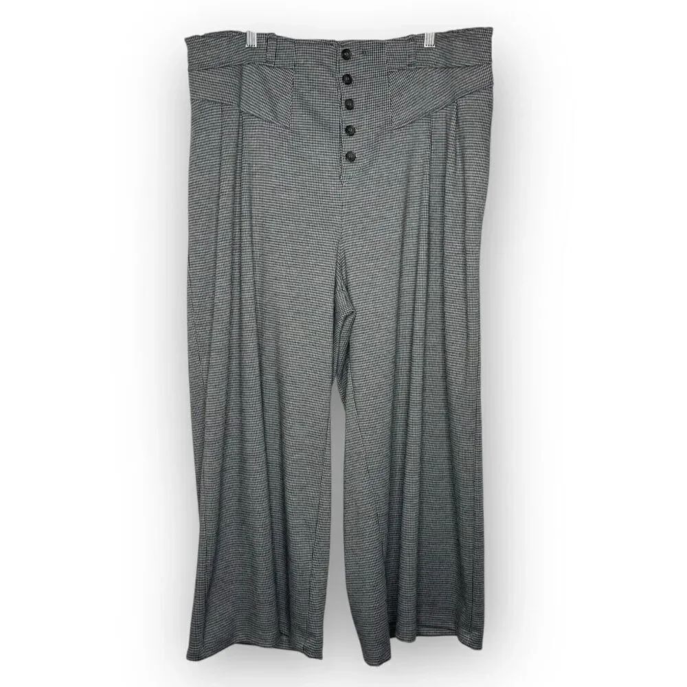 Anthropologie Maeve Houndstooth Wide Leg Cropped Pants Black White Women Size XL